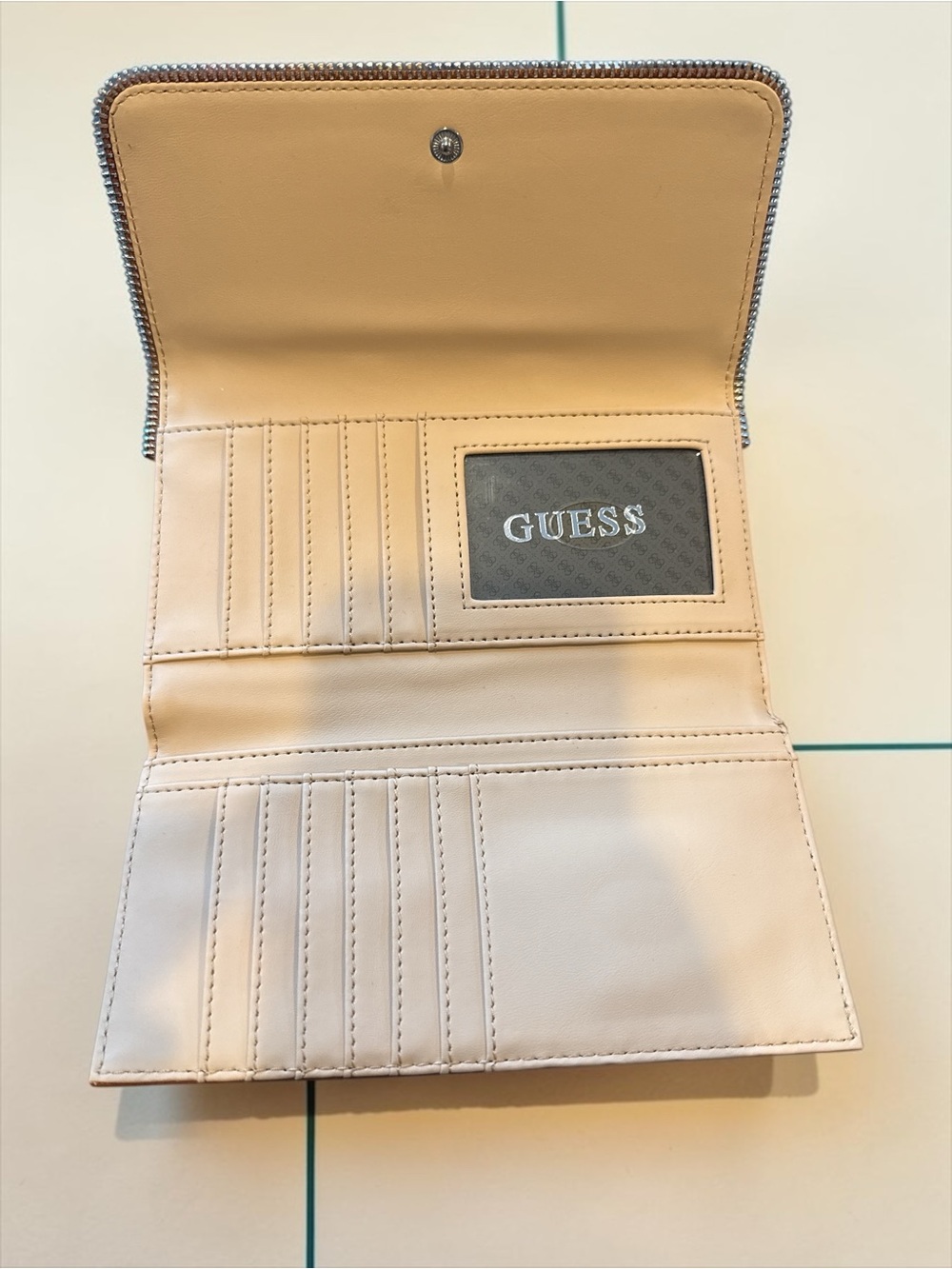 Guess Tan Pebbled Leather Continental Wallet with Silver Hardware - Picture 3 of 4